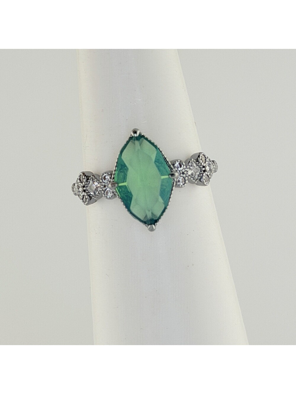 Bomb Party Ring Sz 8 "Marquise Majesty" Green Opal on Hematite RG31061